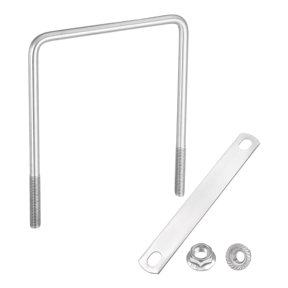 Uxcell M10 5-1/2 Inch Inner Wide Square U Bolts, 7-1/16 Inch Length 304 Stainless Steel U-Bolts with Flange Hexagon Nuts, Frame Plates for Trailer, Automotive, (140mm W x 180mm L)