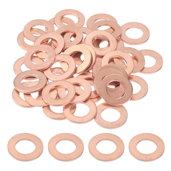 Uxcell M10 Copper Flat Washers, (10mm ID 18mm OD 1mm Thick, Purple) (66 Pcs), Sealing Ring Automotive Drain Plug Gaskets Flat Oil Crush Washer Spacers, Suit for - Fasten Screws/Faucets