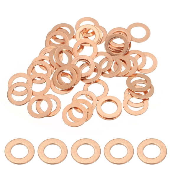 Uxcell Copper Washer Sealing Ring, Metric Flat Sealing Gasket Crush Washer for Screws Bolt Sump Plugs Oil Drain 50 16 x 10 x 1 mm