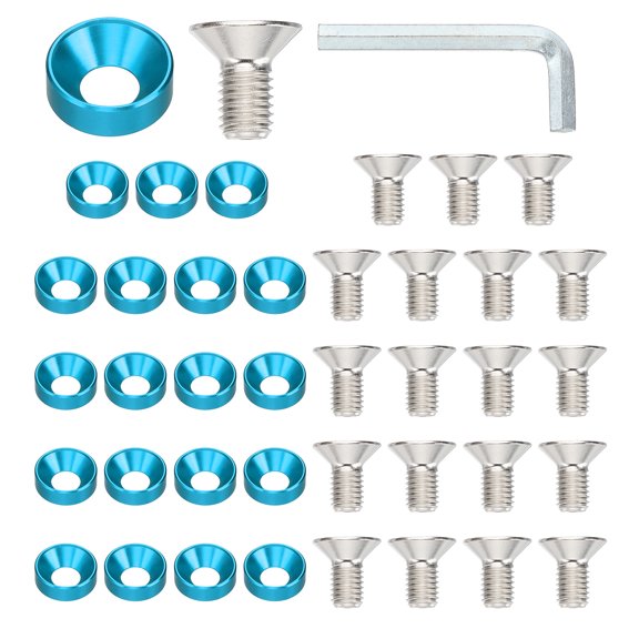 Uxcell M10 Finish Countersunk Washer Kit, 20 Set Aluminum Alloy Flat Cup Head Screw Gasket, Sky Blue