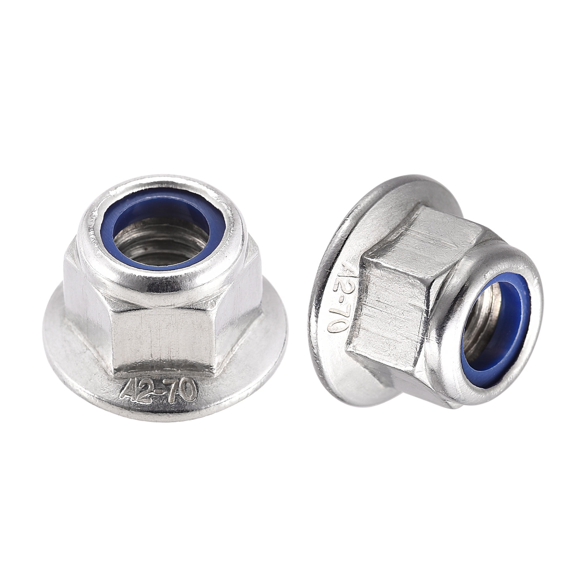Uxcell M10 Nylon Insert Hex Lock Nuts with Flange, 304 Stainless Steel, Plain Finish, 10 Pack
