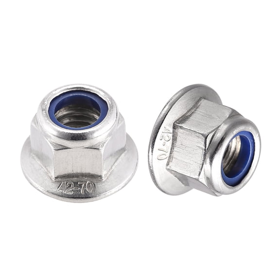 Uxcell M10 Nylon Insert Hex Lock Nuts with Flange, 304 Stainless Steel, Plain Finish, 10 Pack