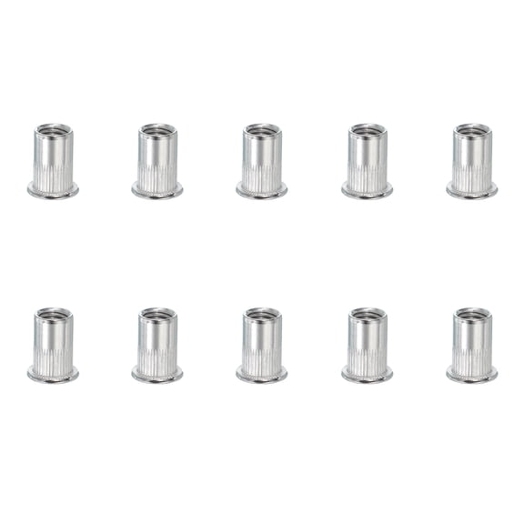 Uxcell 10Pcs M10 Rivet Nuts 304 Stainless Steel Knurled Flat Head Insert Nuts