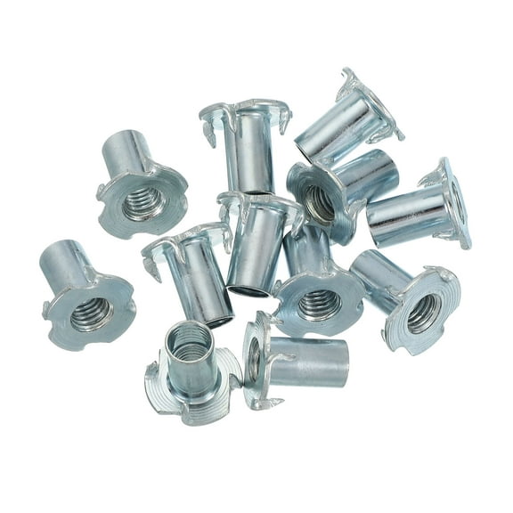 Uxcell M10 T-Nuts, Zinc Plated Steel 4-Pronged Tee Blind Nut 22 mm Length Four-jaw t Nuts Threaded Inserts Hardware 12 Pcs