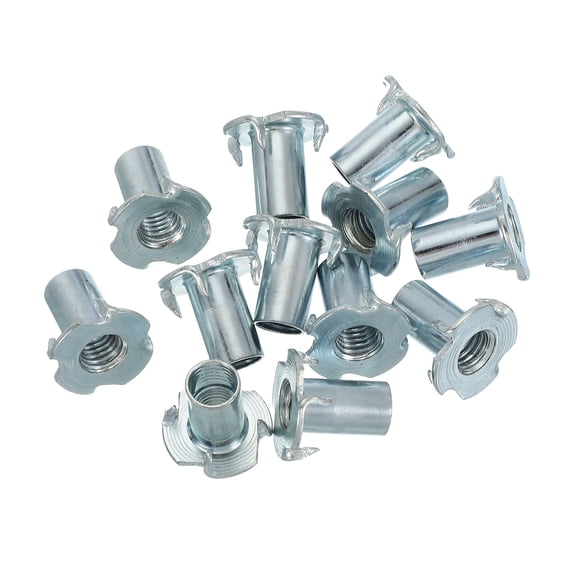 Uxcell M10 T-Nuts, Zinc Plated Steel 4-Pronged Tee Blind Nut 24 mm Length Four-jaw t Nuts Threaded Inserts Hardware 12 Pcs