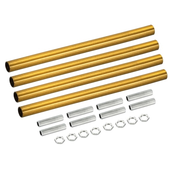 Uxcell M10 Thread 7.87" Coupling Nut with Pipe Hex Nut Threaded Extension Rod Kit Gold Bronze 4 Set