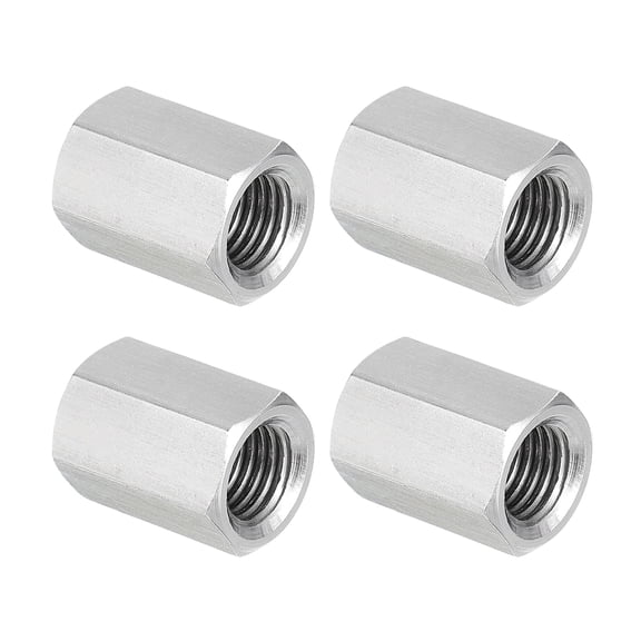 Uxcell M10 x 1.25-Pitch 304 Stainless Steel Hex Coupling Nuts, 4Pcs 20mm / 0.8" Length Fully Threaded Rod Coupling Nut Studding Connector Fasteners, Silver Tone