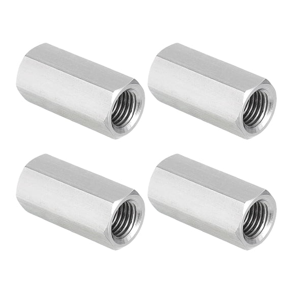 Uxcell M10 x 1.25-Pitch 304 Stainless Steel Hex Coupling Nuts, 4Pcs 30mm / 1.2" Length Fully Threaded Rod Coupling Nut Studding Connector Fasteners, Silver Tone