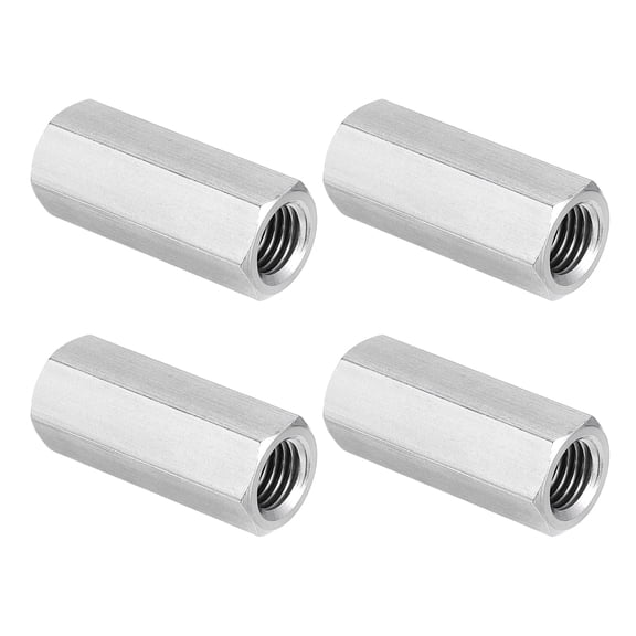 Uxcell M10 x 1.25-Pitch 304 Stainless Steel Hex Coupling Nuts, 4Pcs 35mm / 1.4" Length Fully Threaded Rod Coupling Nut Studding Connector Fasteners, Silver Tone