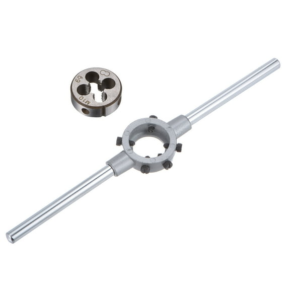 Uxcell M10 x 1.25 Threading Die and 30mm (M10-M11) Round Holder Die Stock Wrench Set