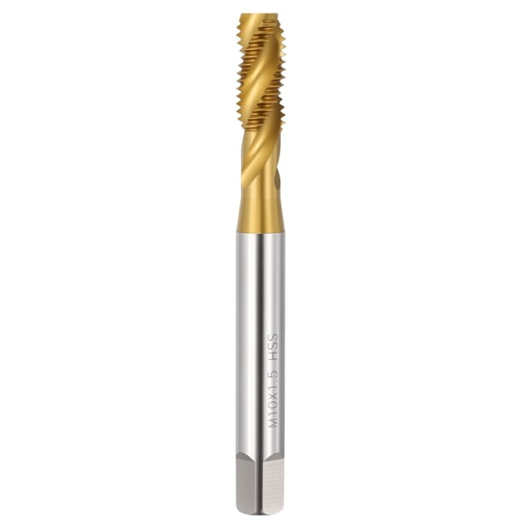 Uxcell M10 x 1.5 Spiral Flute Thread Tap - M2 High Speed Steel Right Hand Thread Tap Titanium Finish Screw Thread Milling Machine Taps Threading Tapping