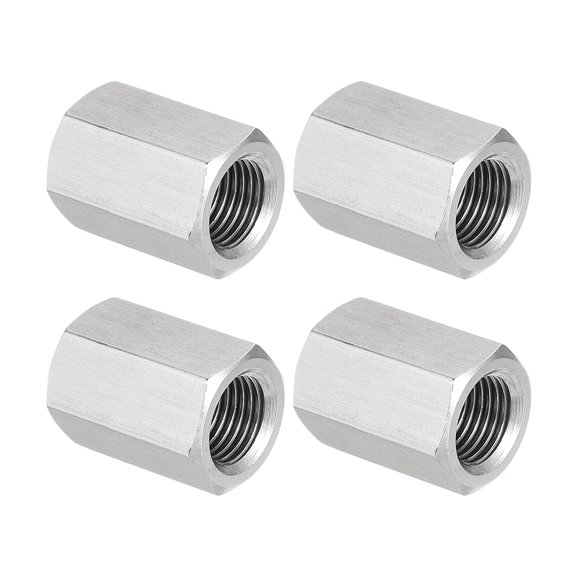 Uxcell M10 x 1-Pitch 304 Stainless Steel Hex Coupling Nuts, 4Pcs 20mm / 0.8" Length Fully Threaded Rod Coupling Nut Studding Connector Fasteners, Silver Tone