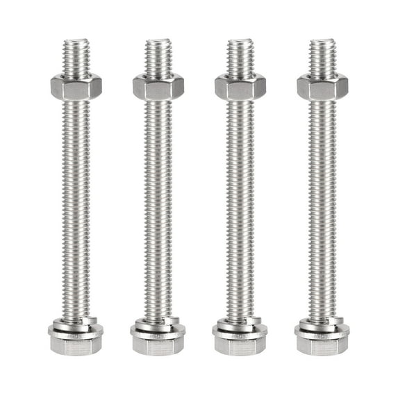 Uxcell M10 x 110mm 304 Stainless Steel Hex Head Screws Bolts, Nuts, Flat & Lock Washers Kits 4 Sets