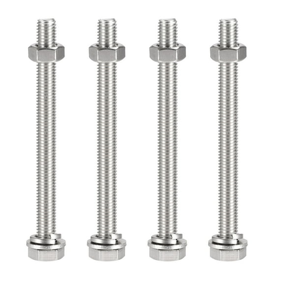 Uxcell M10 x 120mm 304 Stainless Steel Hex Head Screws Bolts, Nuts, Flat & Lock Washers Kits 4 Sets