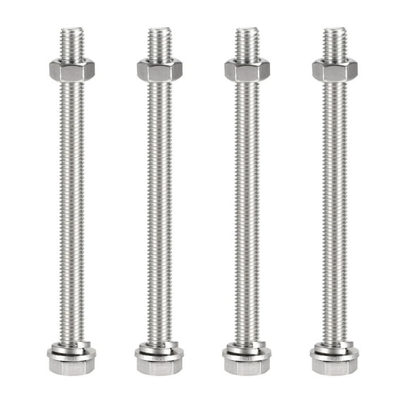 Uxcell M10 x 140mm 304 Stainless Steel Hex Head Screws Bolts, Nuts, Flat & Lock Washers Kits 4 Sets