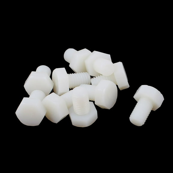 Uxcell M10 x 15mm Hexagonal Head Nylon Screw Thread Bolt (10-pack)