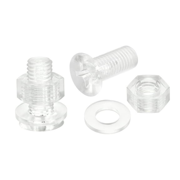 Uxcell M10 x 25mm Plastic Phillips Machine Screws with Nuts and Flat Washers, PC Flat Head Machine Bolts 20 Sets