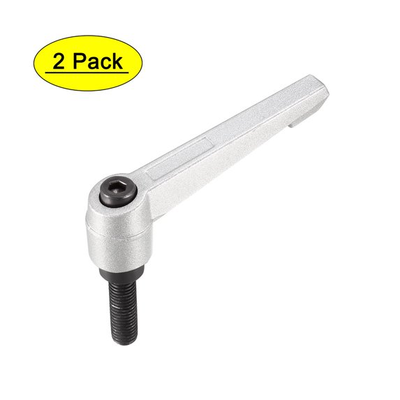 Uxcell M10 x 35mm Metric Adjustable Clamping Lever Handle with Stud Silver Tone 2 Pack