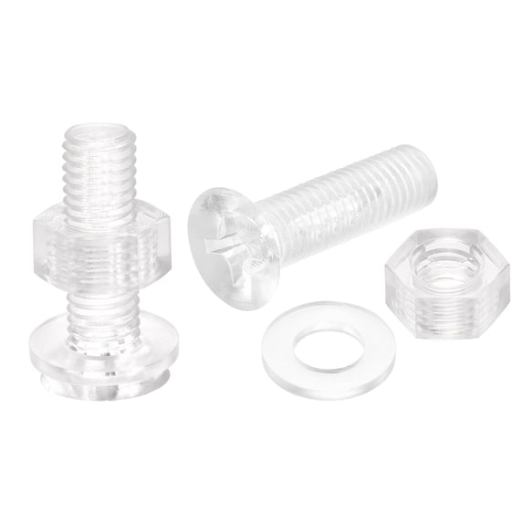 Uxcell M10 x 35mm Plastic Phillips Machine Screws with Nuts and Flat Washers, PC Flat Head Machine Bolts 20 Sets