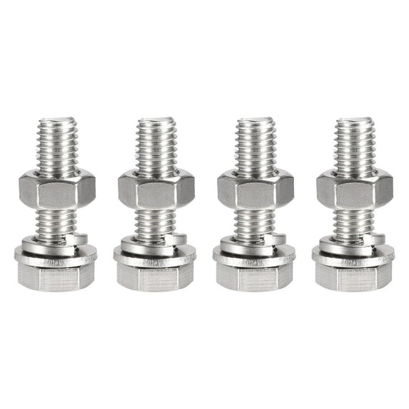 Uxcell M10 x 40mm 304 Stainless Steel Hex Head Screws Bolts, Nuts, Flat & Lock Washers Kits 4 Sets