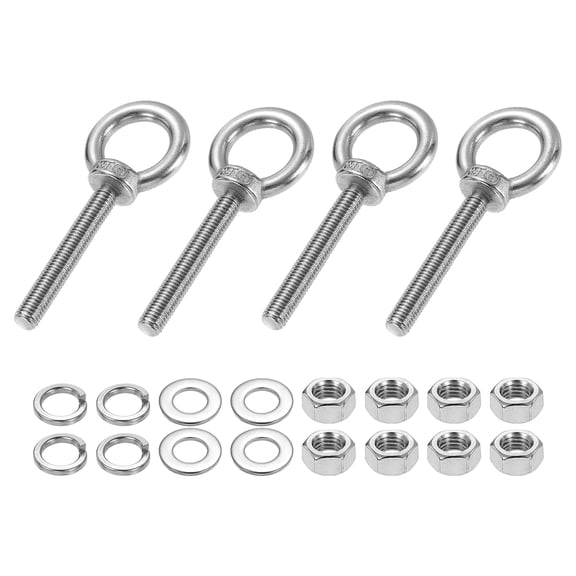 Uxcell M10 x 70mm Eye Bolt, 4Pcs 304 Stainless Steel Thread Lifting Ring Set, Silver