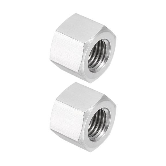 Uxcell M10x1.25 Pitch 304 Stainless Steel Hex Coupling Nuts, 2 Pcs 12mm / 0.47" Length Fully Threaded Rod Coupling Nut Studding Connector Fasteners, Silver Tone