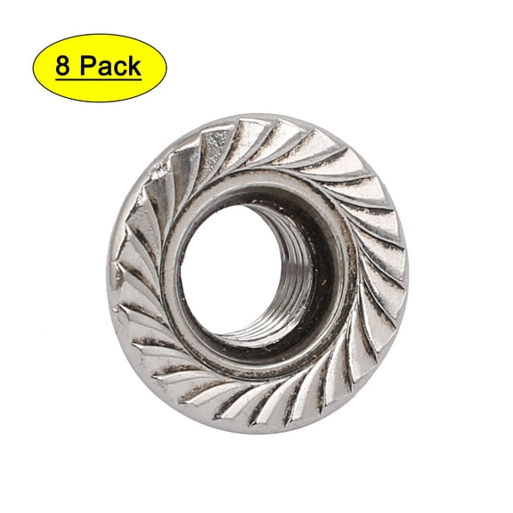 Uxcell M10x1.25mm Pitch Metric Fine Thread 304 Stainless Steel Hex Flange Nut (8-pack)