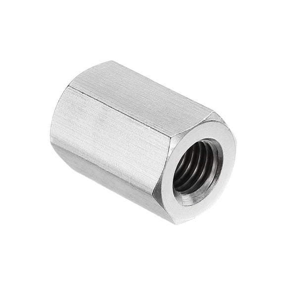 Uxcell M10x1.5 Pitch 304 Stainless Steel Hex Coupling Nuts, 25mm / 0.98" Length Coarse Fully Threaded Rod Coupling Nut Studding Connector Fasteners, Silver Tone