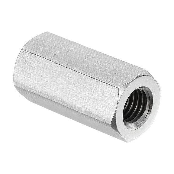 Uxcell M10x1.5 Pitch 304 Stainless Steel Hex Coupling Nuts, 35mm / 1.38" Length Coarse Fully Threaded Rod Coupling Nut Studding Connector Fasteners, Silver Tone
