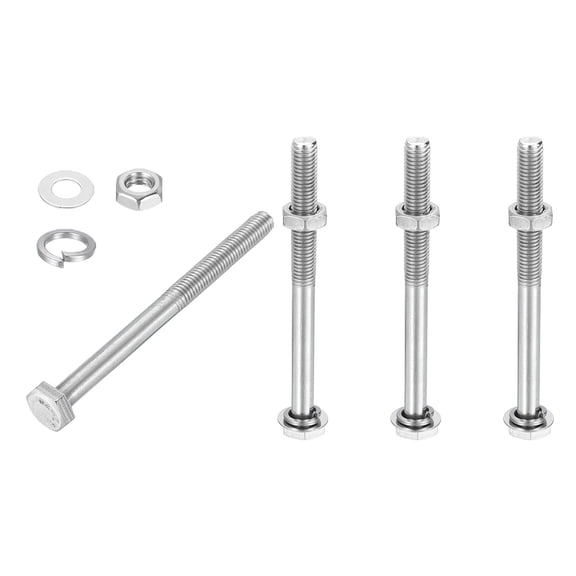 Uxcell M10x100mm Hex Bolt with Nuts Flat Spring Lock Washers 4 Set Stainless Steel Hexagon Screw Bolts Partial Coarse Thread Metric Bolt Assortment Kit