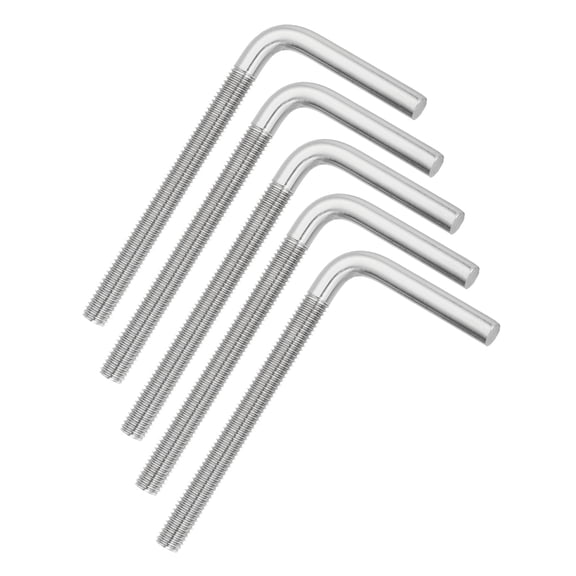 Uxcell M10x120mm 7/L-Shaped Right Angle Bolt Screw, 304 Stainless Steel L Shape Foundation Bolt Long Square Bend Screw, 5 Pcs