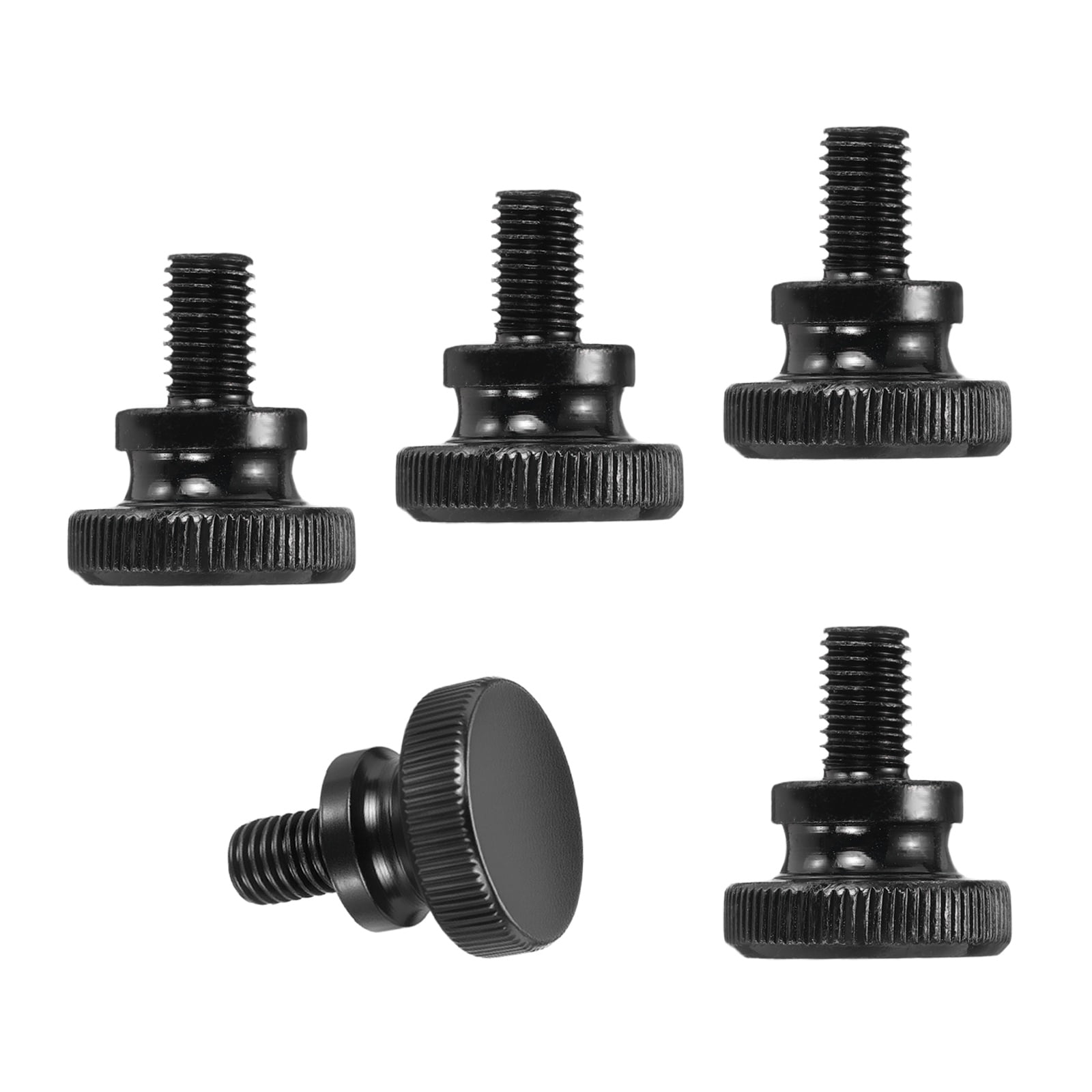 Uxcell M10x16mm Knurled Thumb Screws, Black Steel Flat Head Thumb Screws Zinc Plated Metric Knurled Head Bolts with Shoulder Grip Knobs Hand Tighten Thread Fasteners, 5 Pcs