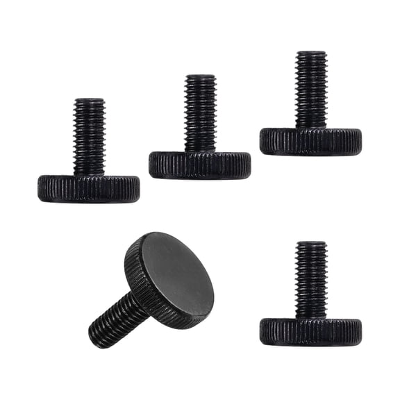 Uxcell M10x25mm Knurled Thumb Screws, Black Steel Flat Head Thumb Screws Zinc Plated Metric Knurled Head Bolts Grip Knobs Hand Tighten Thread Fasteners, 5 Pcs