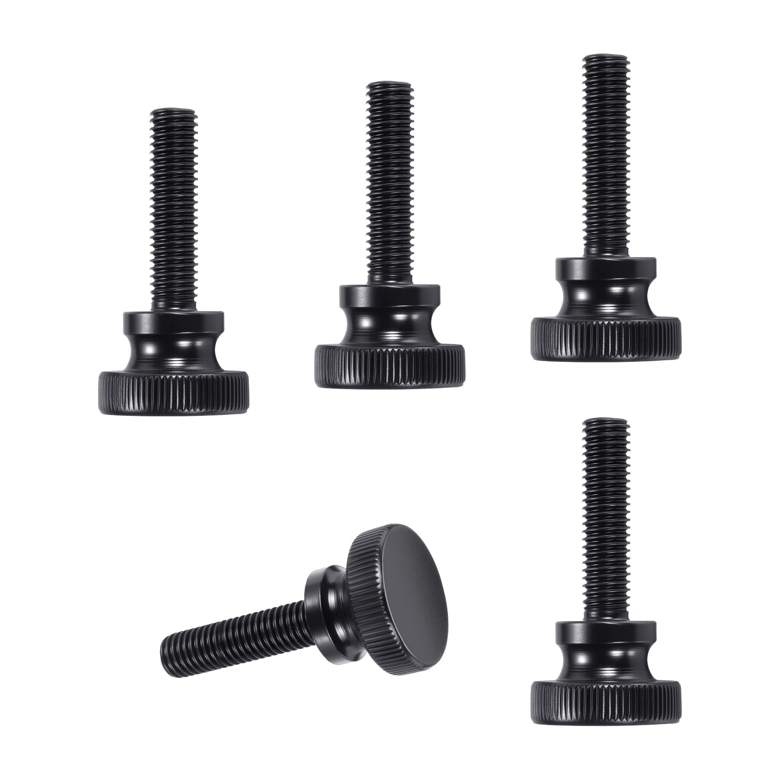 Uxcell M10x40mm Knurled Thumb Screws, Black Steel Flat Head Thumb Screws Zinc Plated Metric Knurled Head Bolts with Shoulder Grip Knobs Hand Tighten Thread Fasteners, 5 Pcs
