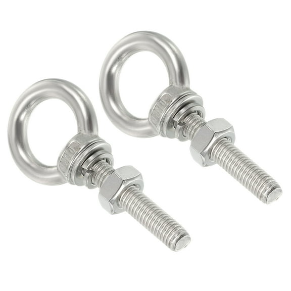Uxcell M10x50 3/8"x2" Stainless Steel Eye Bolts Threaded Screw Eyebolt Shoulder Ring with Nuts Washers, 2 Set