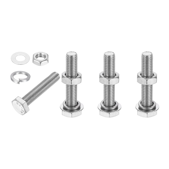 Uxcell M10x55mm Hex Bolt with Nuts Washers, 4 Set Stainless Steel Hex Screw Bolts Full Thread