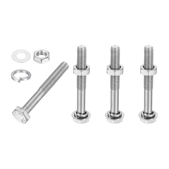 Uxcell M10x80mm Hex Bolt with Nuts Flat Spring Lock Washers 4 Set Stainless Steel Hexagon Screw Bolts Partial Coarse Thread Metric Bolt Assortment Kit