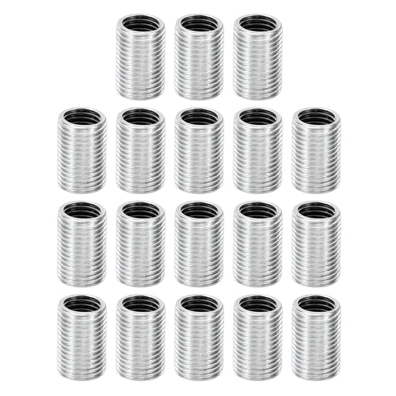 Uxcell M10xM8x15mm Metal Threaded Repair Insert Nut, 18Pcs Male to Female Fine Thread Sleeve, White Zinc