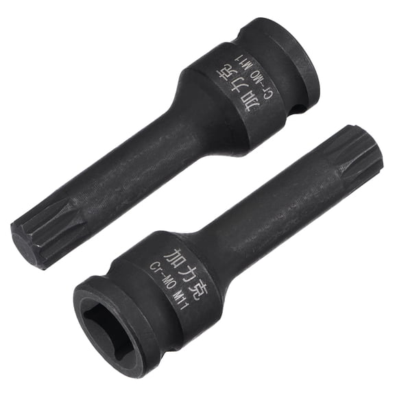 Uxcell M11 Impact Spline Bit Socket, 3/8" Square Drive 60mm Length CR-MO Metric Sizes 2 Pack