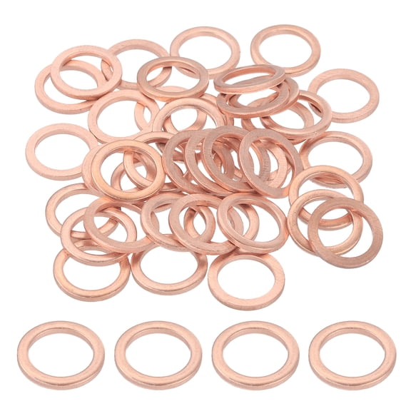 Uxcell M12 Copper Flat Washers, (12mm ID 18mm OD 1mm Thick, Purple) (66 Pcs), Sealing Ring Automotive Drain Plug Gaskets Flat Oil Crush Washer Spacers, Suit for - Fasten Screws/Faucets