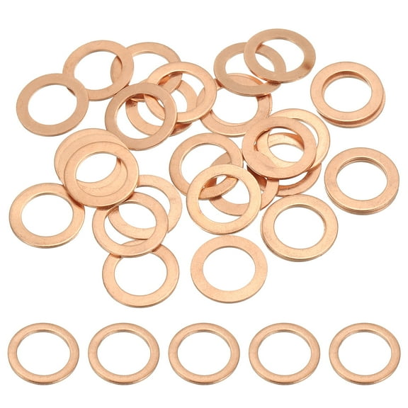 Uxcell M12 Copper Washer Sealing Ring, 12mm ID 18mm OD 1mm Thickness Metric Sealing Gasket Crush Washer 25 Pieces