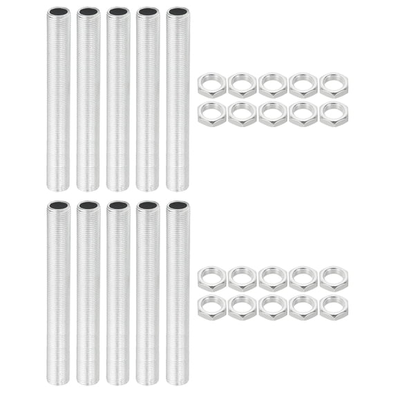 Uxcell M12 Fine Thread Carbon Steel Lamp Pipe Kit, 10 Set 100mm/3.9" Hollow Tube Adapter Fasteners