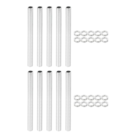 Uxcell M12 Fine Thread Carbon Steel Lamp Pipe Kit, 10 Set 160mm/6.3" Hollow Tube Adapter Fasteners
