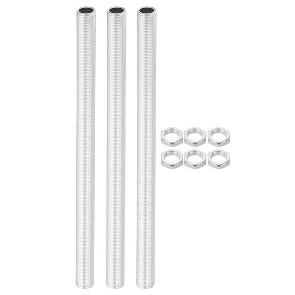 Uxcell M12 Fine Thread Carbon Steel Lamp Pipe Kit, 3 Set 230mm/9.1" Hollow Tube Adapter Fasteners