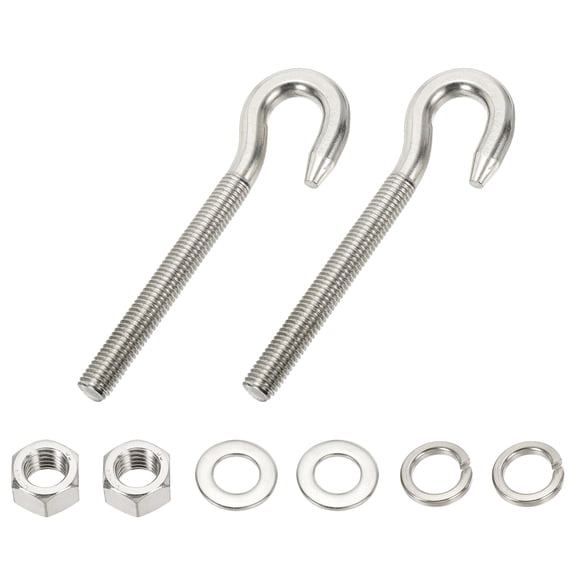 Uxcell M12 Stainless Steel Eye Bolt, 2 Set Hook Eyelet Bolts with Nut Washers for Hanging, Silver