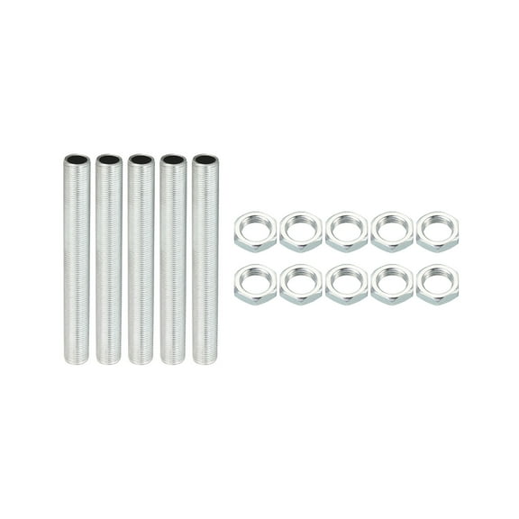Uxcell M12 Thread 3.94" Lamp Pipe Kit with Lock Nuts All Thread Rod Fasteners Hardware 5 Set