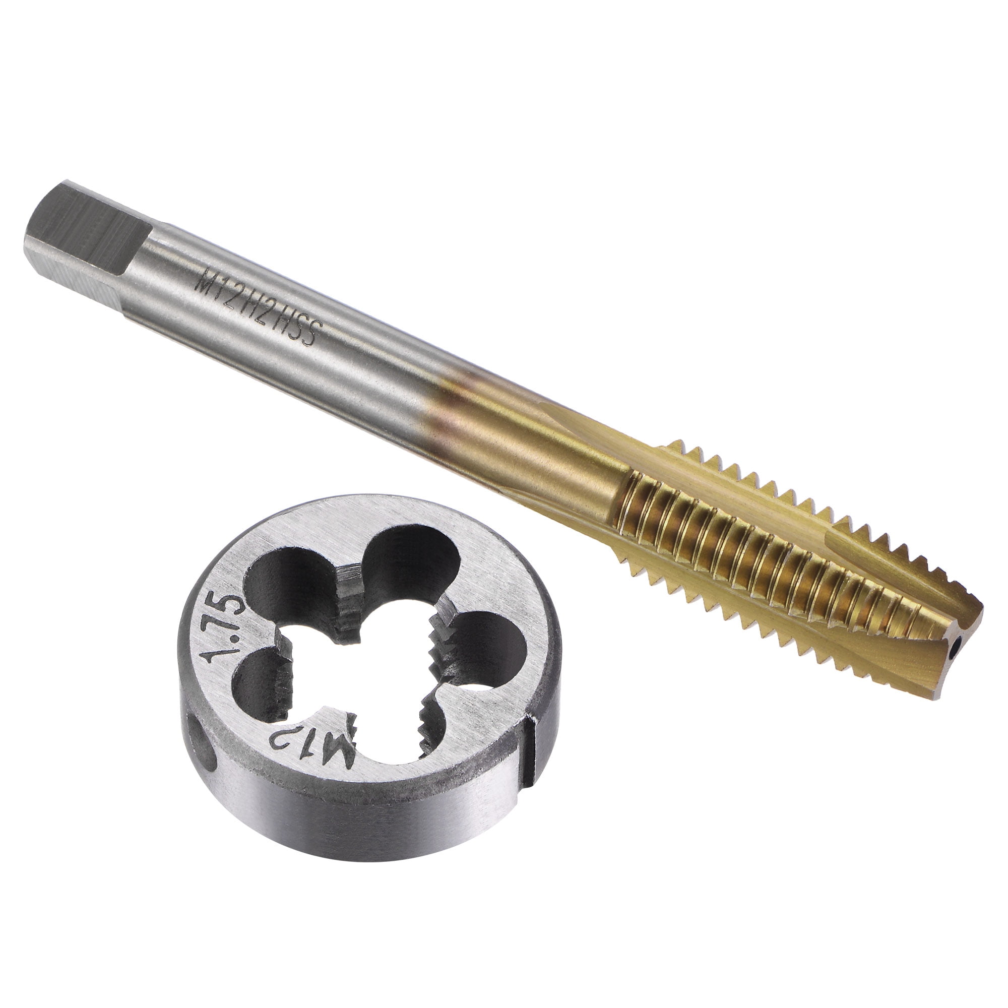 Uxcell M12 x 1.75 Titanium Plated Spiral Point Thread Tap Round Die Tap ...