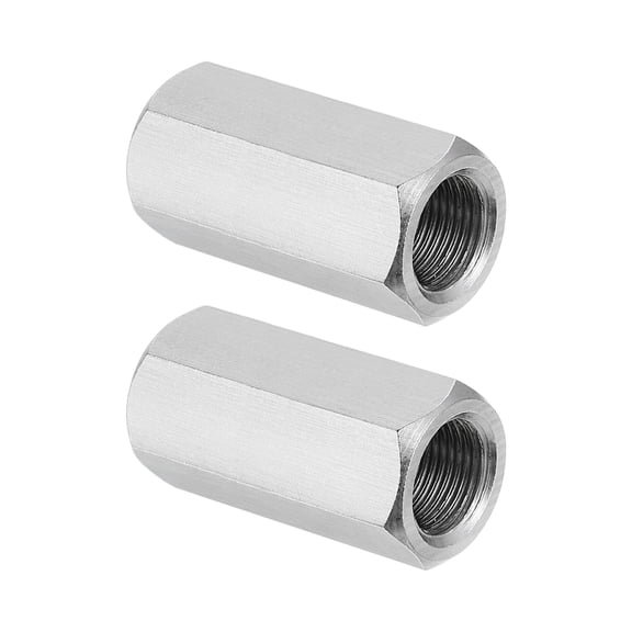 Uxcell M12 x 1-Pitch 304 Stainless Steel Hex Coupling Nuts, 2Pcs 35mm / 1.4" Length Fully Threaded Rod Coupling Nut Studding Connector Fasteners, Silver Tone