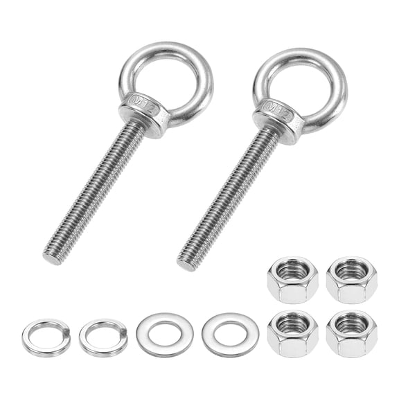 Uxcell M12 x 80mm Eye Bolt, 2Pcs 304 Stainless Steel Thread Lifting Ring Set, Silver