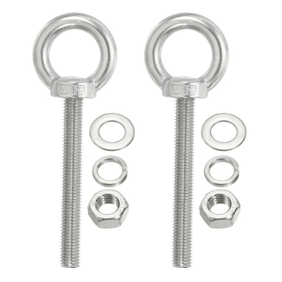 Uxcell M12 x 80mm Lifting Shoulder Eye Bolt Stainless Steel Lifting Ring Threaded Eyebolt with Nuts and Washers 2Pcs